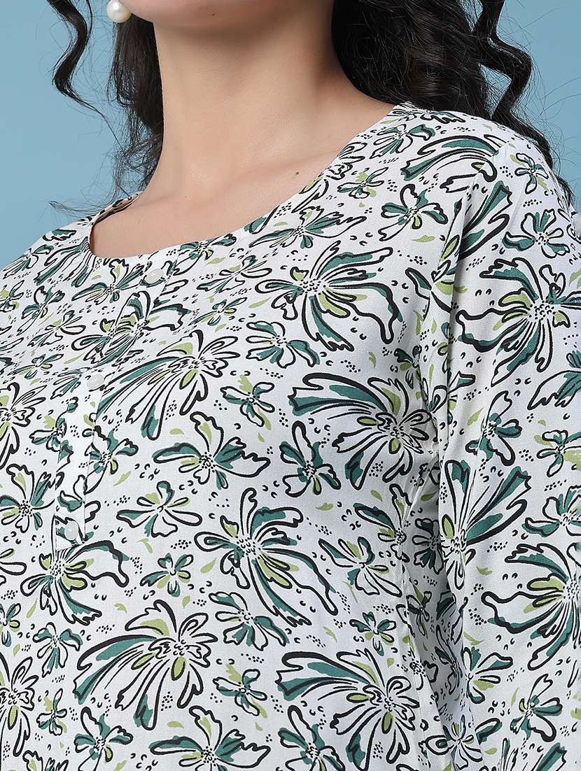 Women Printed Three Quarter Sleeves Straight Kurti - 22391181 -  Standard Image - 1