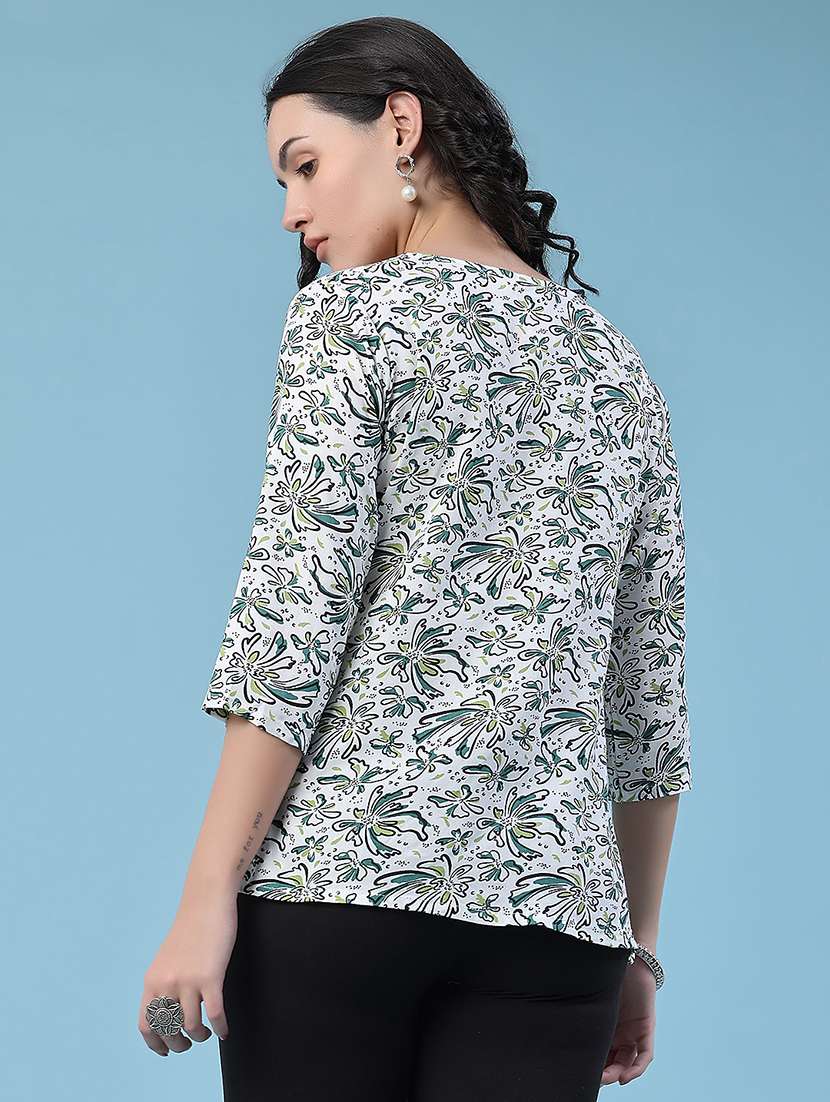 Women Printed Three Quarter Sleeves Straight Kurti - 22391181 -  Standard Image - 4