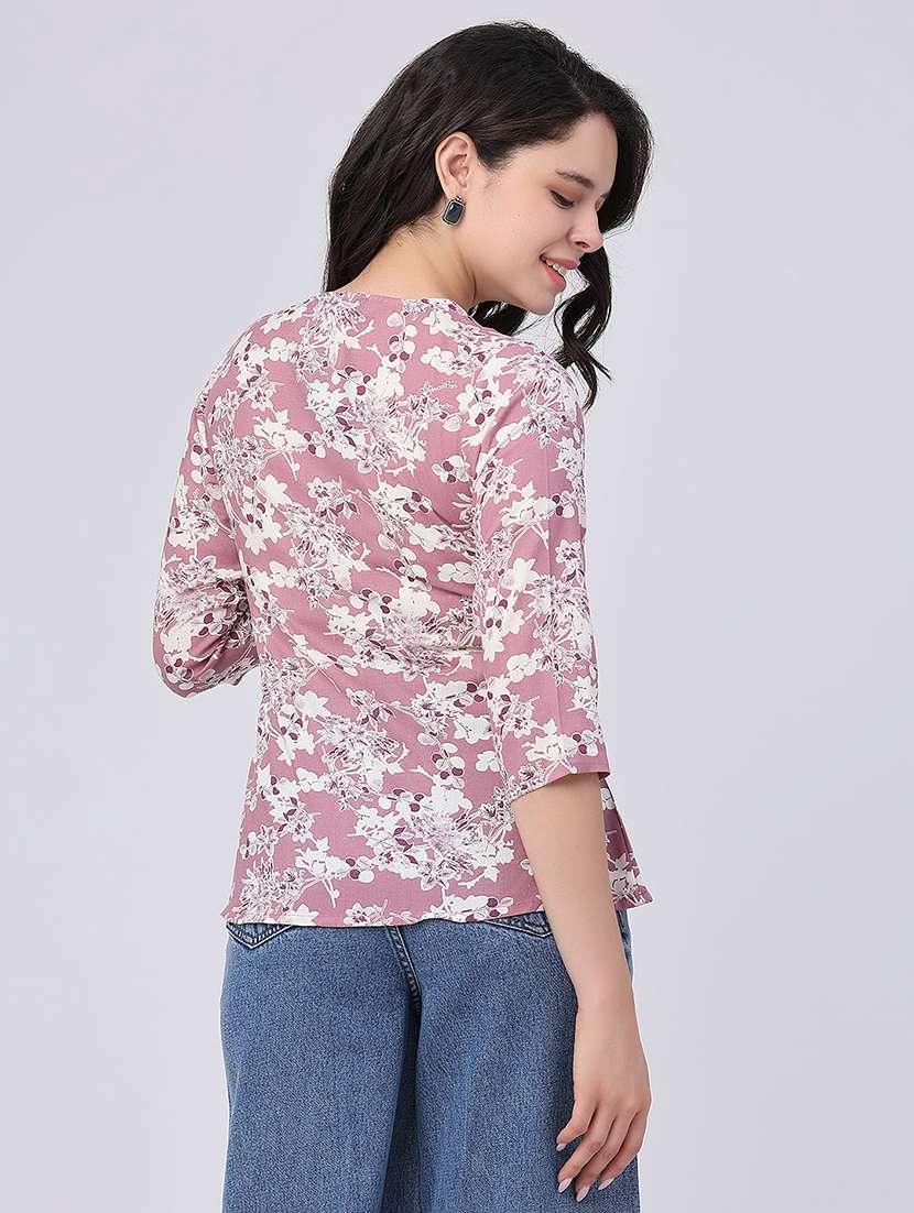 women floral three quarter sleeve straight kurti - 22391185 -  Standard Image - 4