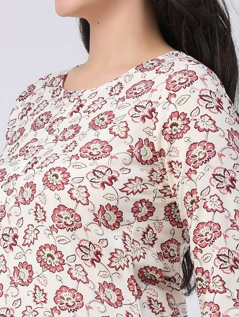 women floral three quarter sleeve straight kurti - 22391187 -  Standard Image - 1