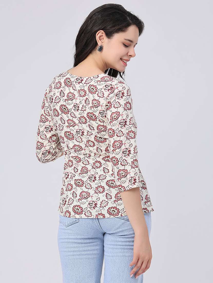 women floral three quarter sleeve straight kurti - 22391187 -  Standard Image - 4