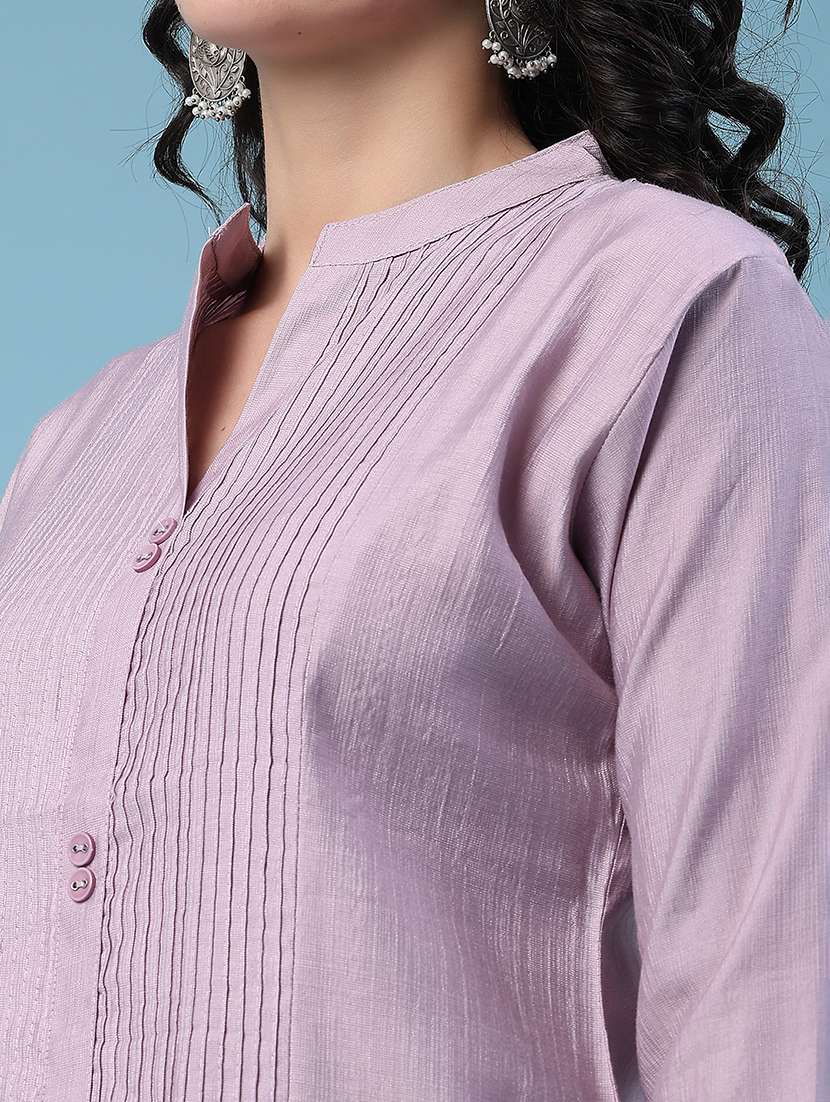 women solid three quarter sleeves straight kurta - 22391193 -  Standard Image - 1