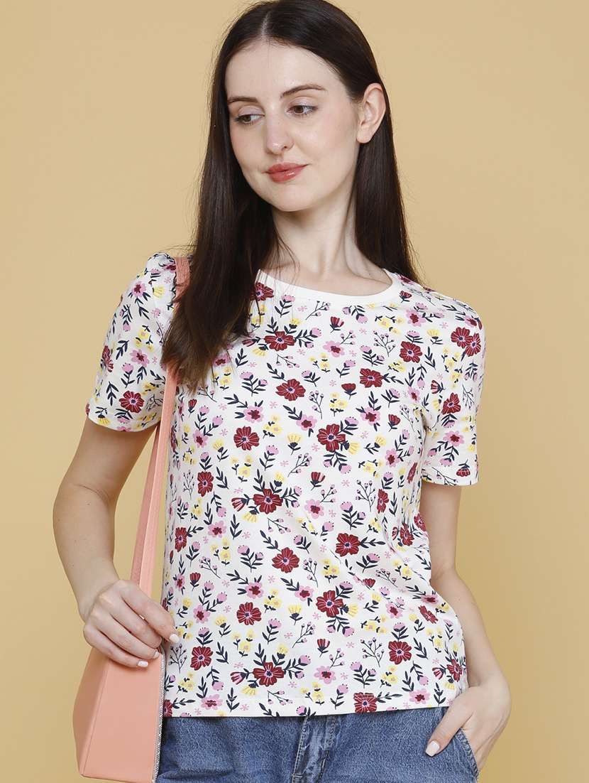women printed round neck regular t-shirt