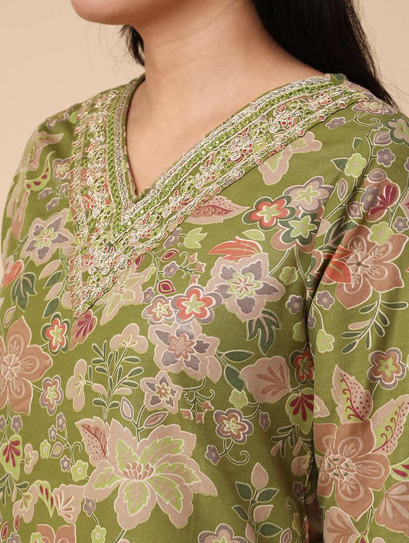 green cotton kurta pant  set - 22391435 -  Standard Image - 1