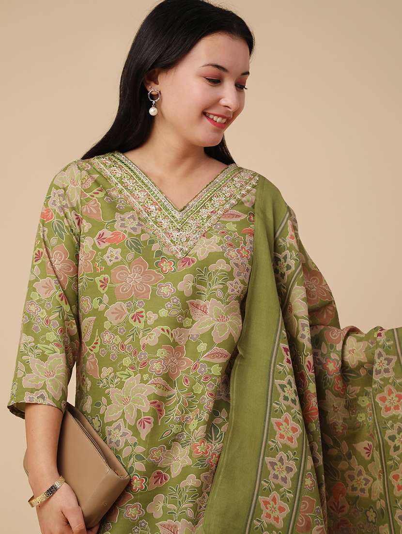 green cotton kurta pant  set - 22391435 -  Standard Image - 4