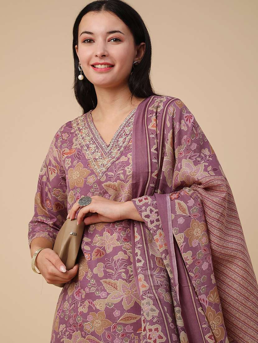 purple cotton kurta salwar  set - 22391438 -  Standard Image - 4