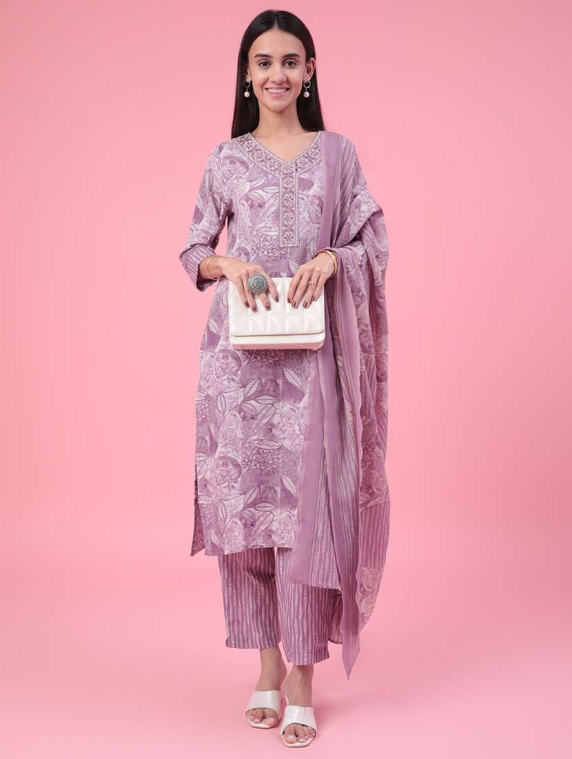 purple cotton kurta palazzo  set