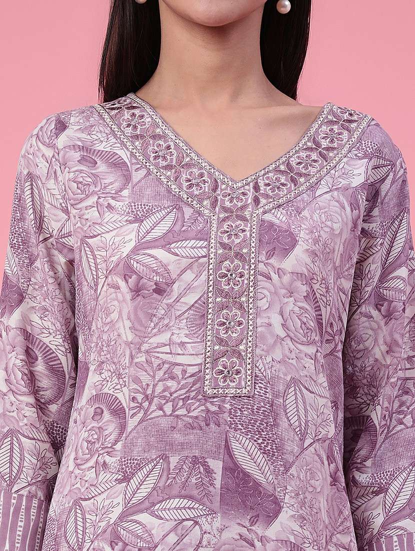 purple cotton kurta palazzo  set - 22391442 -  Standard Image - 4