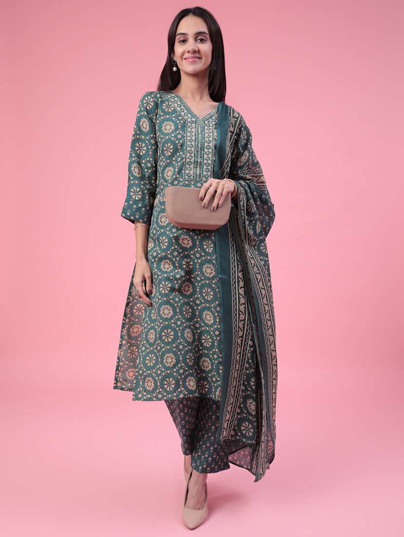 green cotton kurta palazzo  set