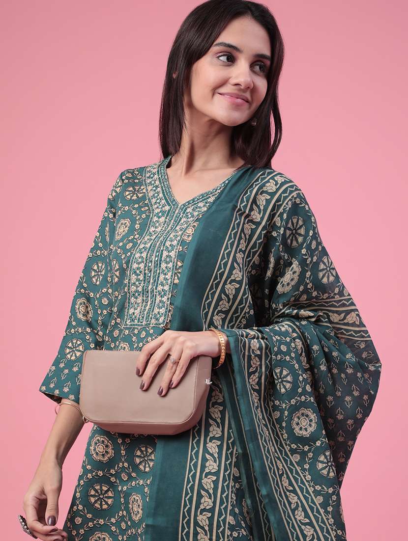 green cotton kurta palazzo  set - 22391443 -  Standard Image - 1