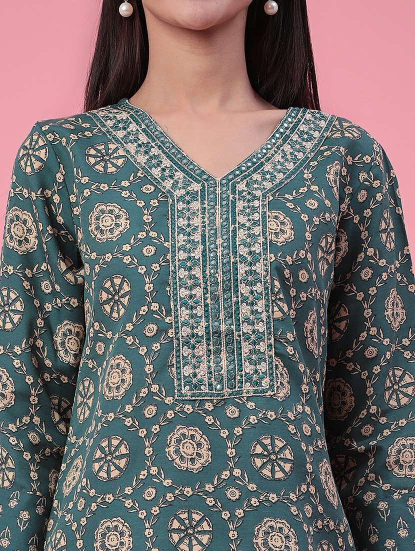 green cotton kurta palazzo  set - 22391443 -  Standard Image - 4