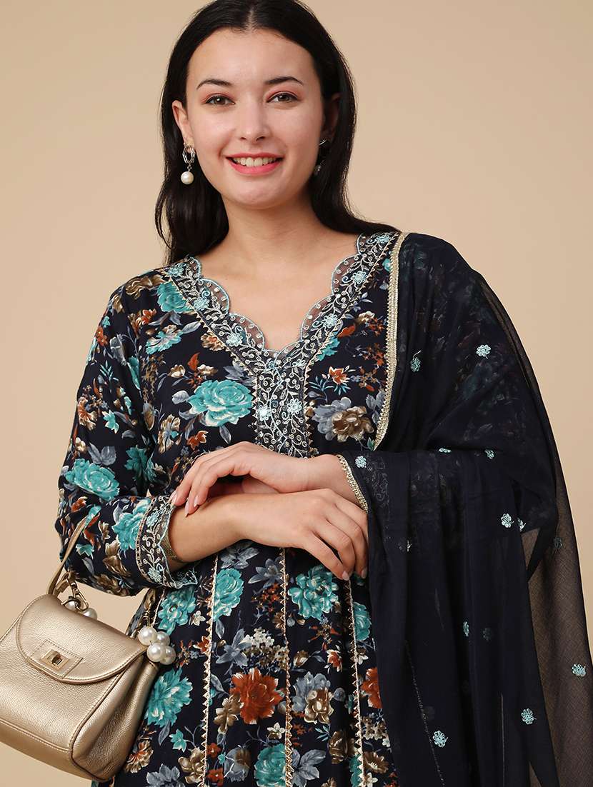 blue rayon kurta dupatta  set - 22391463 -  Standard Image - 4
