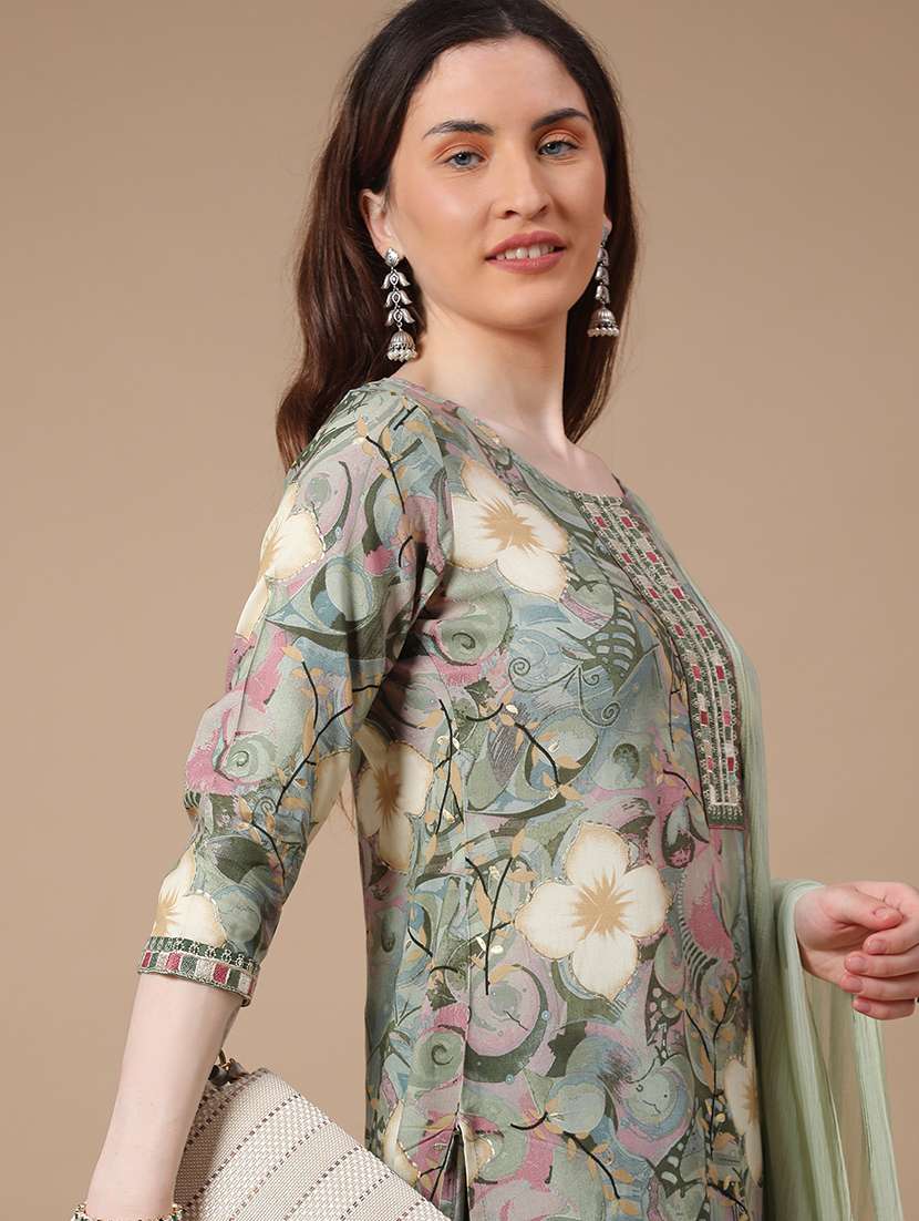 grey rayon kurta dupatta  set - 22391468 -  Standard Image - 4