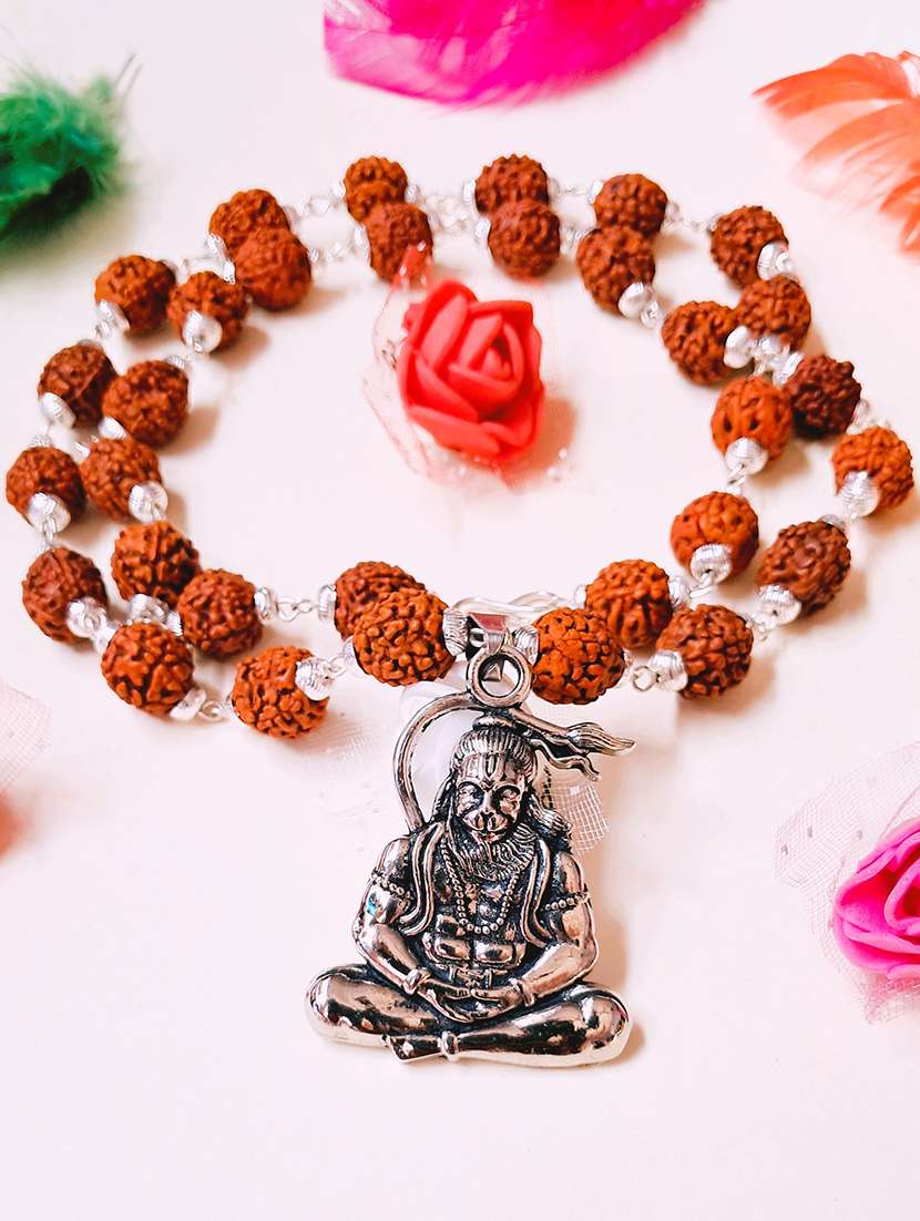  shri hanuman silver pendant with rudraksha and tulsi mala - 22391499 -  Standard Image - 1