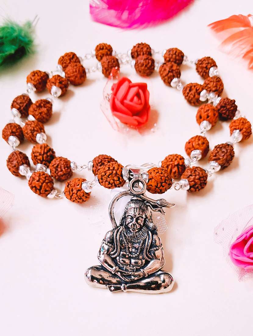  shri hanuman silver pendant with rudraksha and tulsi mala - 22391512 -  Standard Image - 1