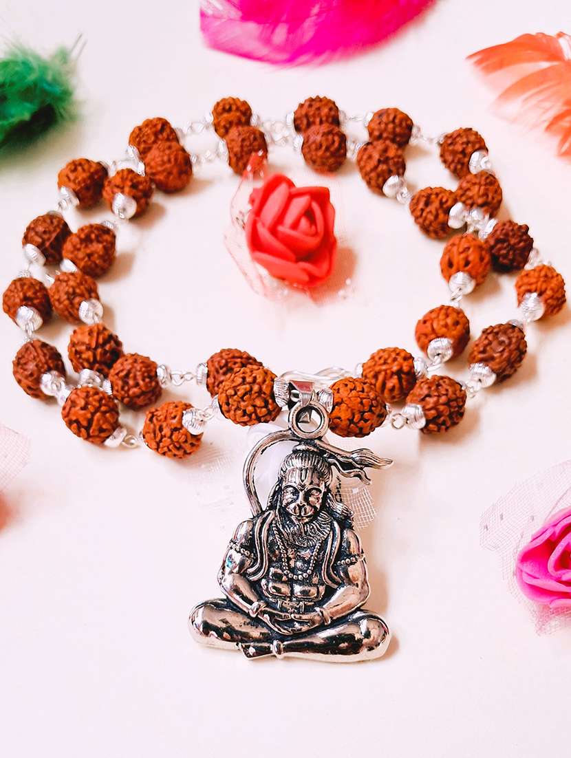  shri hanuman silver pendant with rudraksha and tulsi mala - 22391514 -  Standard Image - 1