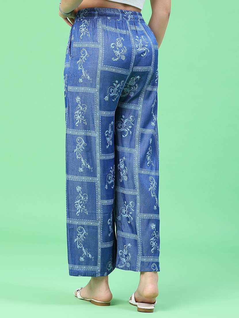 women printed mid rise straight fit palazzo - 22391546 -  Standard Image - 4