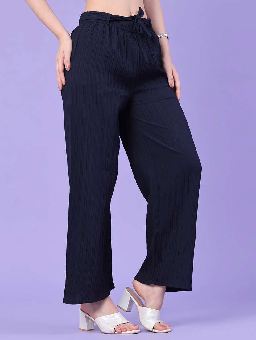 women self design mid rise wide leg trouser