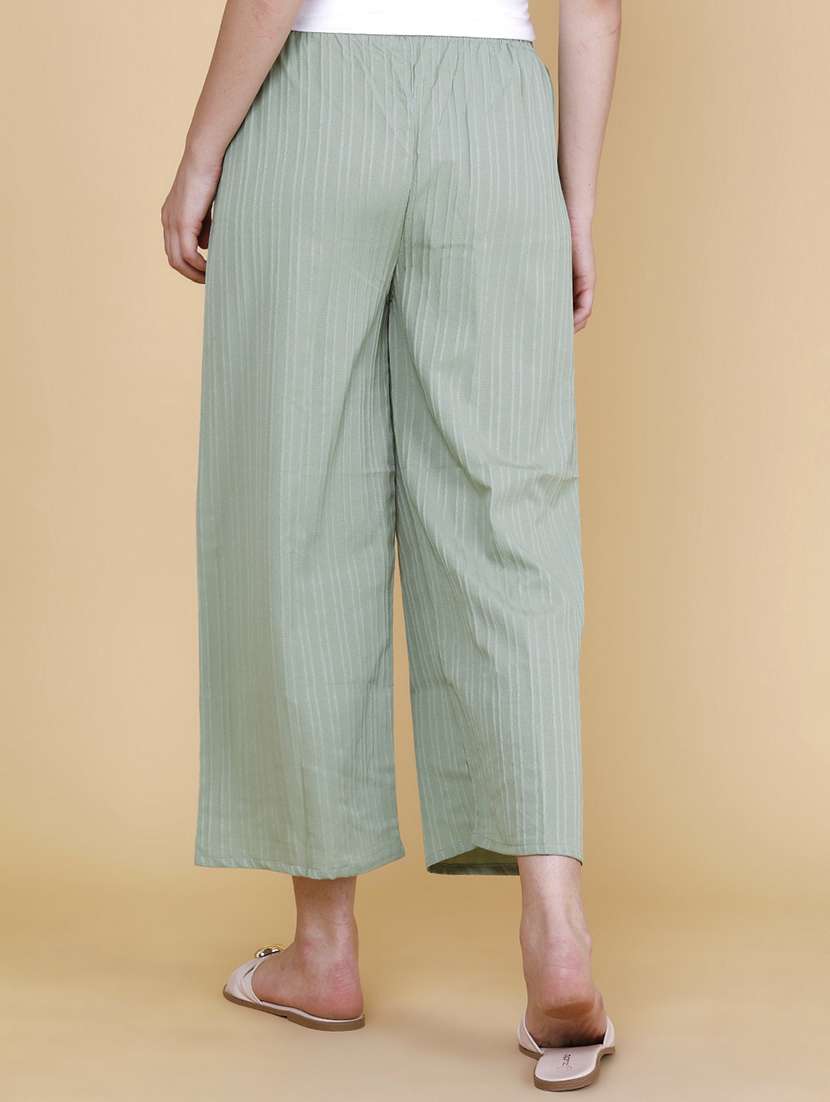 Women Self Design Mid Rise Wide Leg Trouser - 22391560 -  Standard Image - 4