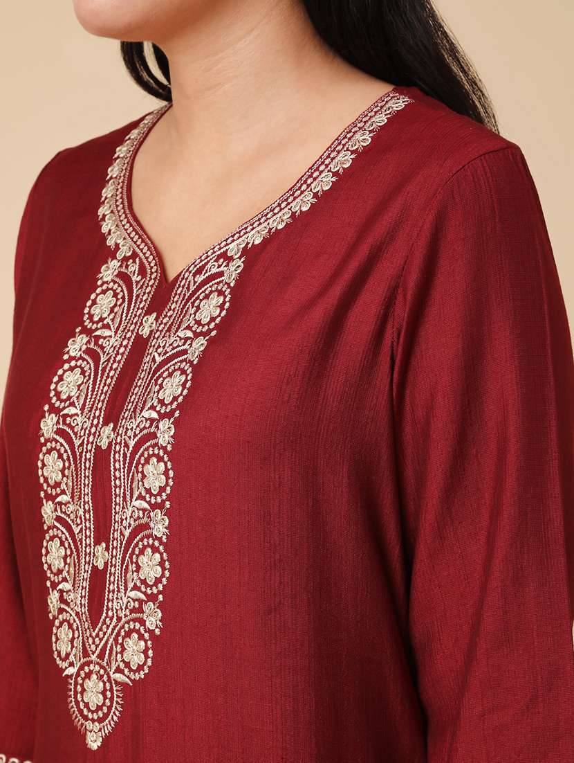 maroon cotton blend suit  set - 22391577 -  Standard Image - 1