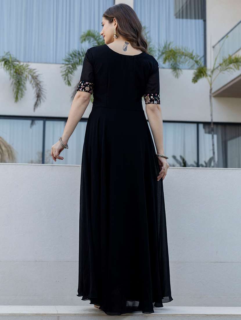 women solid with work short sleeve flared kurta - 22391664 -  Standard Image - 4