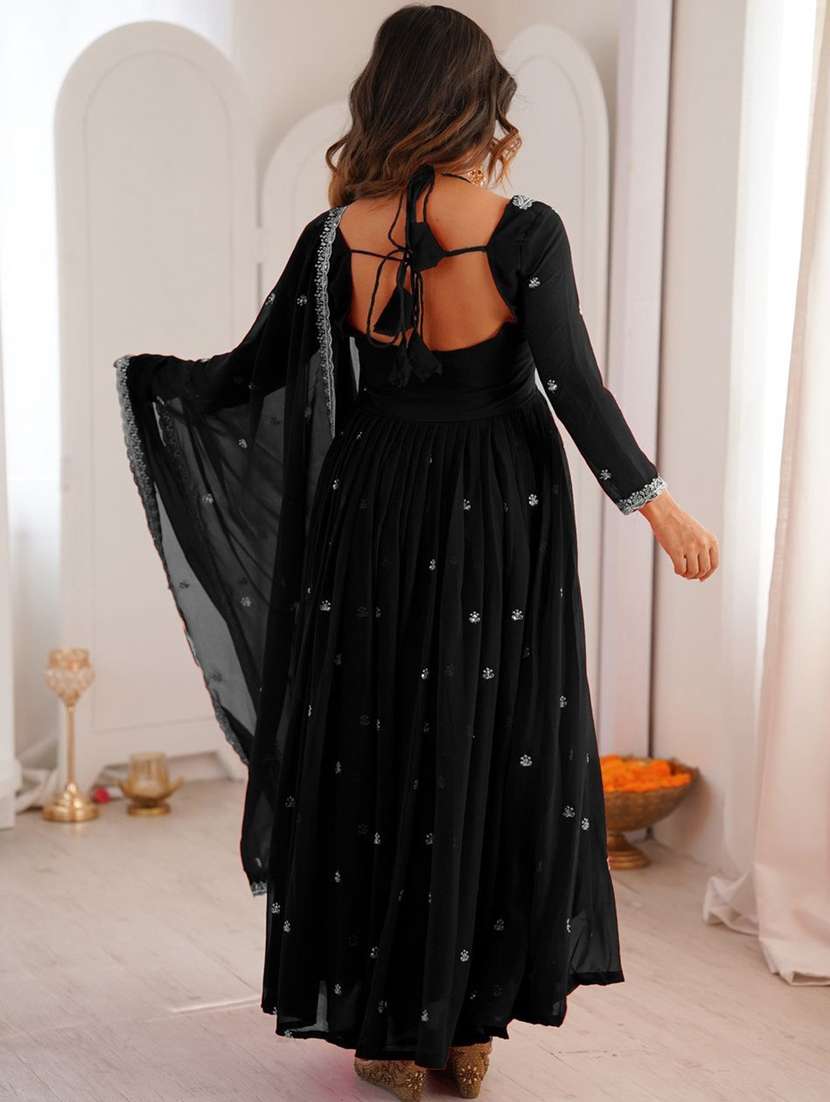 women solid with work long sleeve flared kurta - 22391666 -  Standard Image - 4