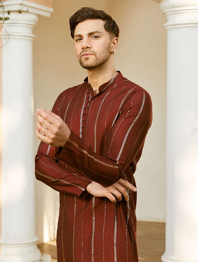 men self design long sleeve kurta pyjama set - 22391687 -  Standard Image - 1