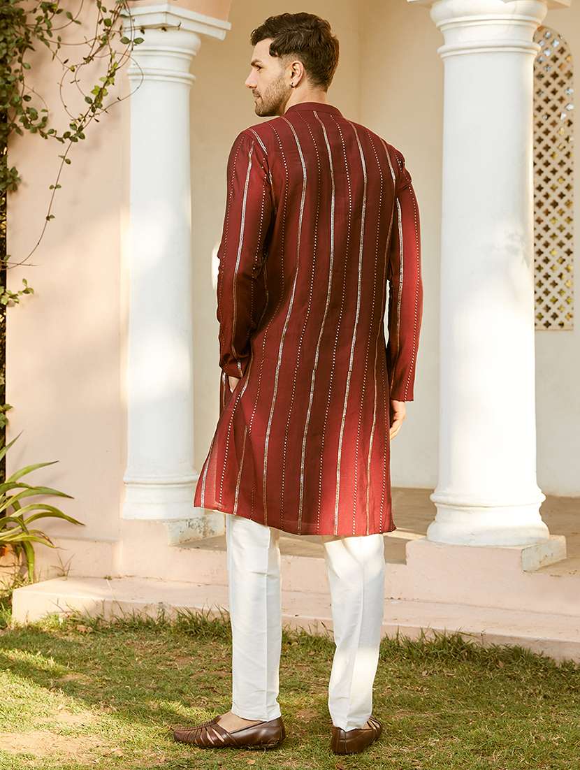men self design long sleeve kurta pyjama set - 22391687 -  Standard Image - 4