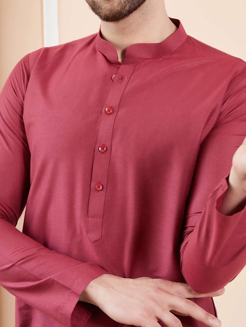 men solid long sleeve kurta pyjama set - 22391691 -  Standard Image - 1