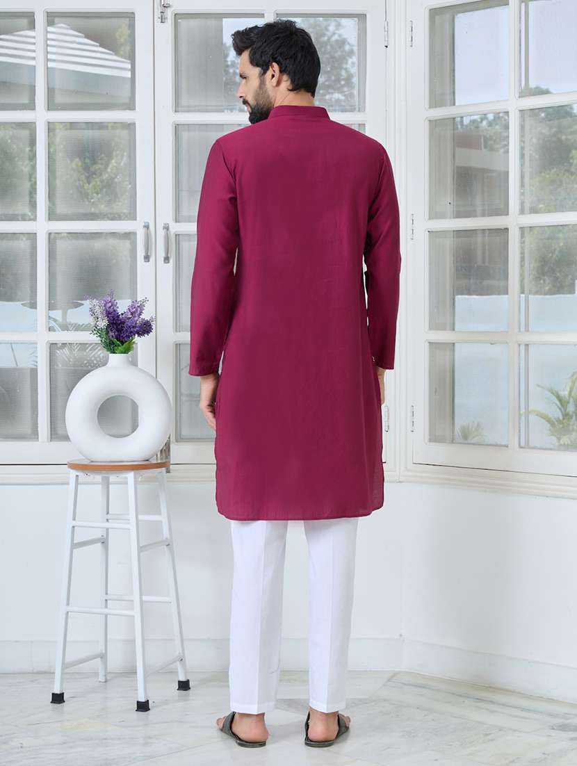 men solid with work long sleeve kurta pyjama set - 22391699 -  Standard Image - 4