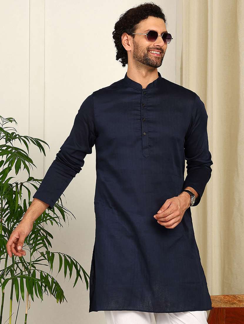 blue cotton kurta pyjama ethnic wear set - 22391702 -  Standard Image - 4
