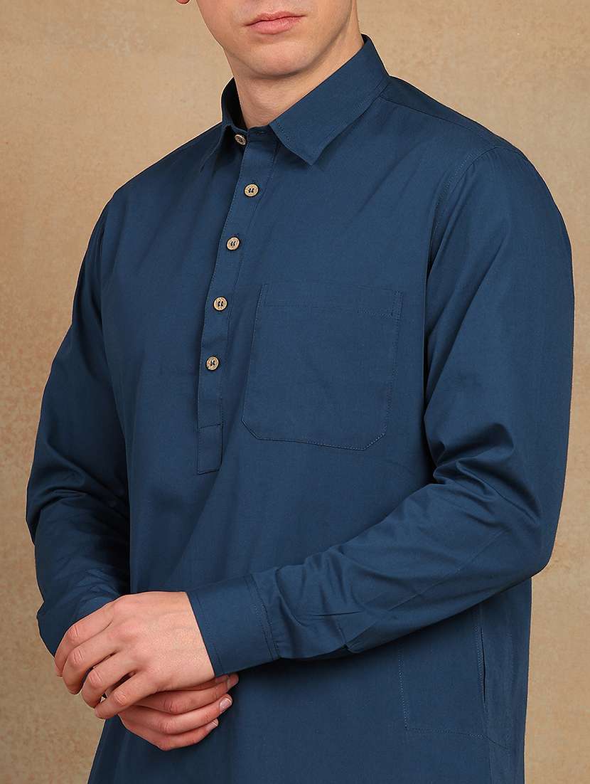 men solid long sleeve pathani set - 22391709 -  Standard Image - 1