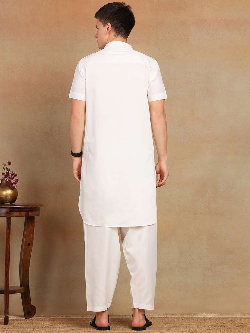 white satin kurta pyjama ethnic wear set - 22391713 -  Standard Image - 4