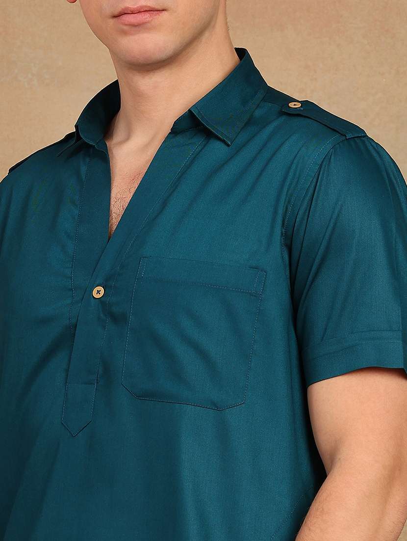 men solid short sleeve pathani ethnic wear set - 22391715 -  Standard Image - 1