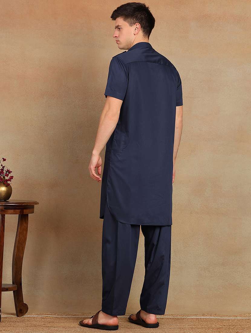 Men Solid Short Sleeve Pathani Ethnic Wear Set - 22391717 -  Standard Image - 4