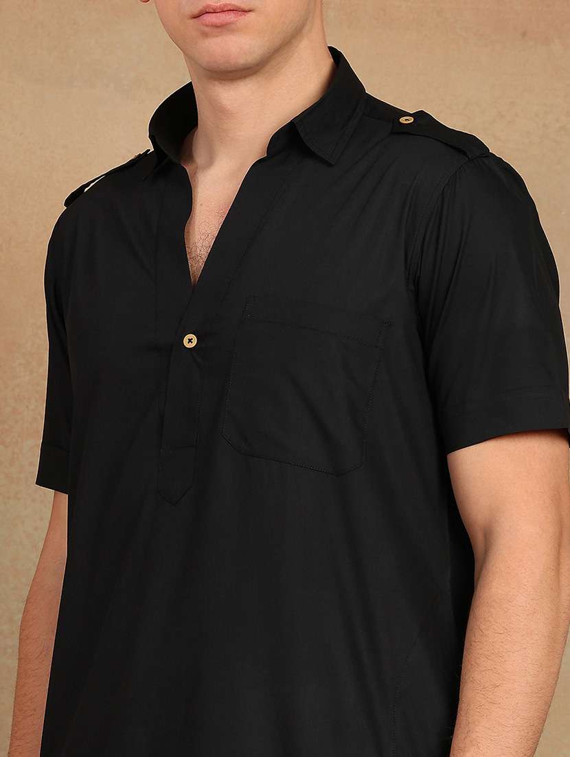 men solid short sleeve pathani ethnic wear set - 22391719 -  Standard Image - 1