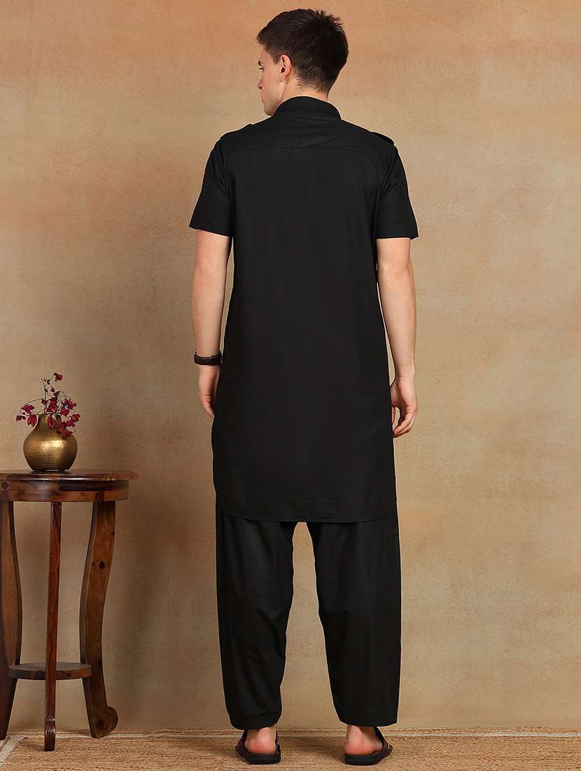 men solid short sleeve pathani ethnic wear set - 22391719 -  Standard Image - 4