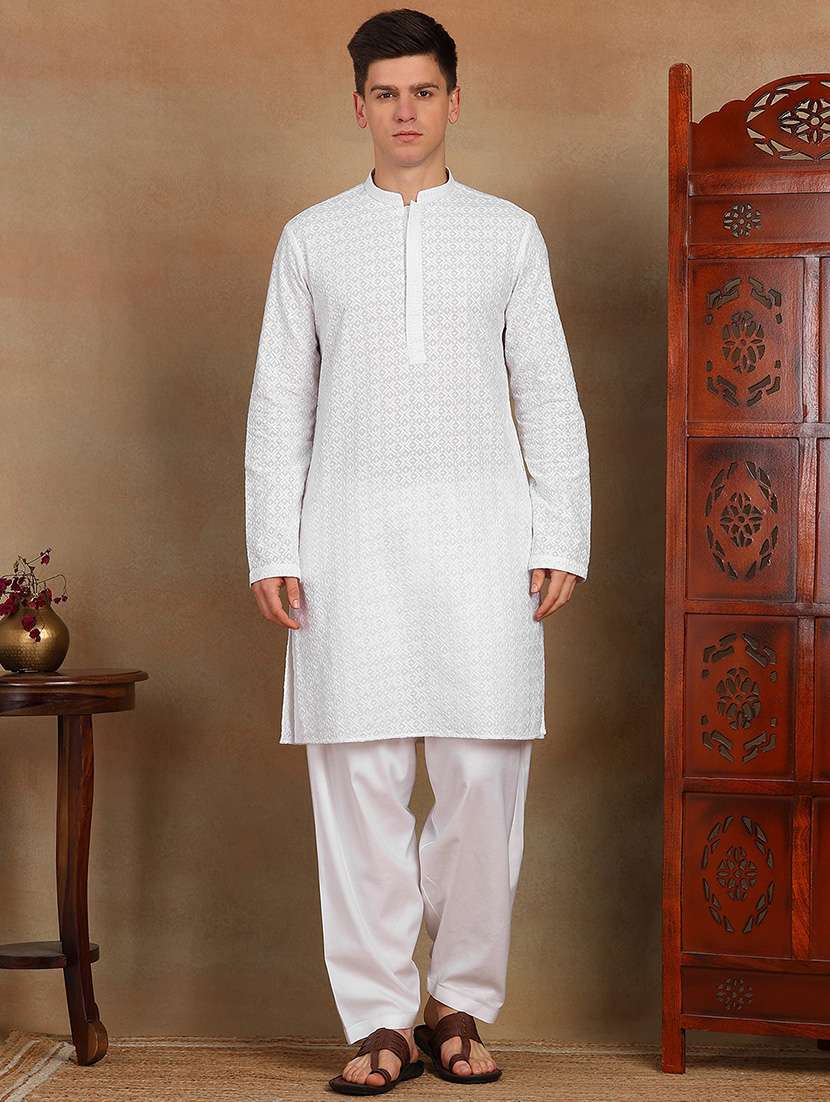 men self design long sleeve kurta salwar set