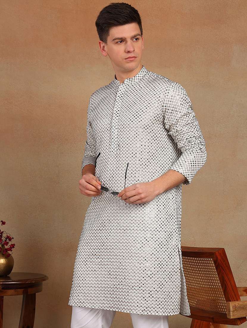 men self design long sleeve kurta pyjama set - 22391727 -  Standard Image - 4