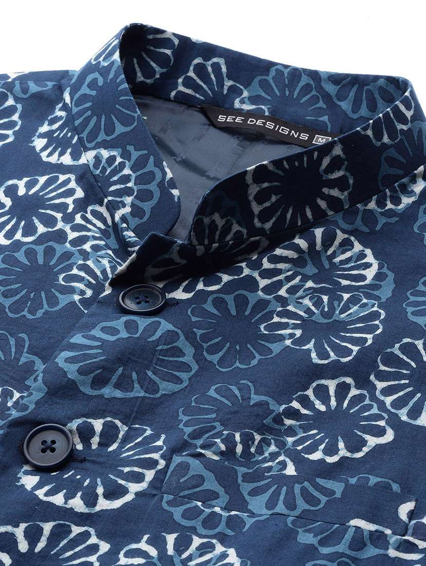 Men Printed Mandarin Neck Kurta Pyjama With Jacket Set - 22391752 -  Standard Image - 1
