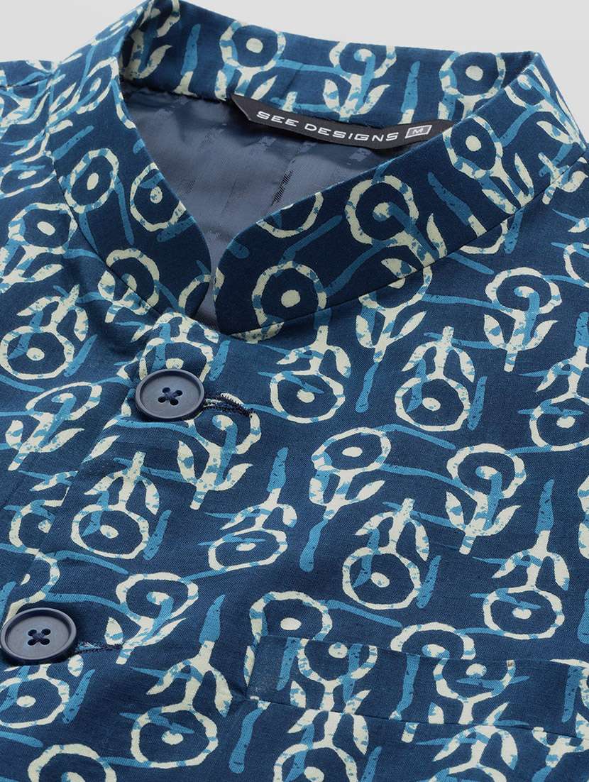 men printed mandarin neck kurta pyjama with jacket set - 22391760 -  Standard Image - 1