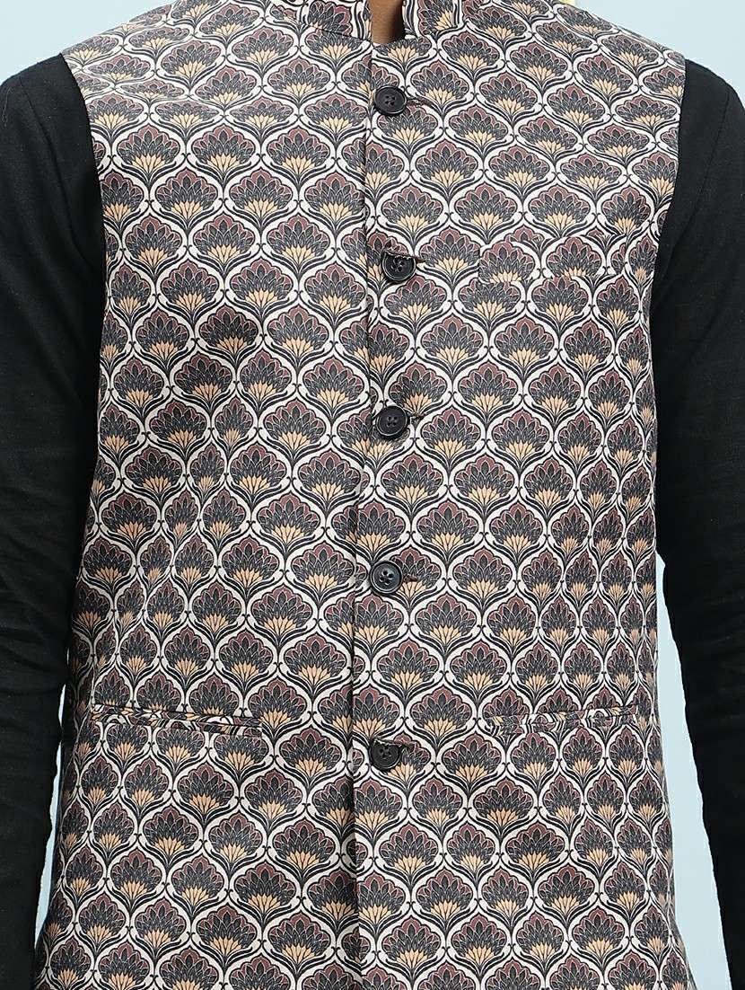 Men Printed Mandarin Neck Kurta Pyjama With Jacket Set - 22391773 -  Standard Image - 1