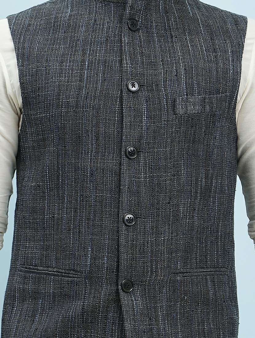 men self design mandarin neck kurta pyjama with jacket set - 22391785 -  Standard Image - 1