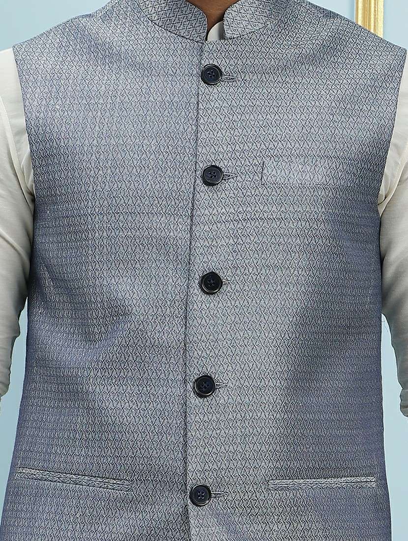 men self design mandarin neck kurta pyjama with jacket set - 22391796 -  Standard Image - 1