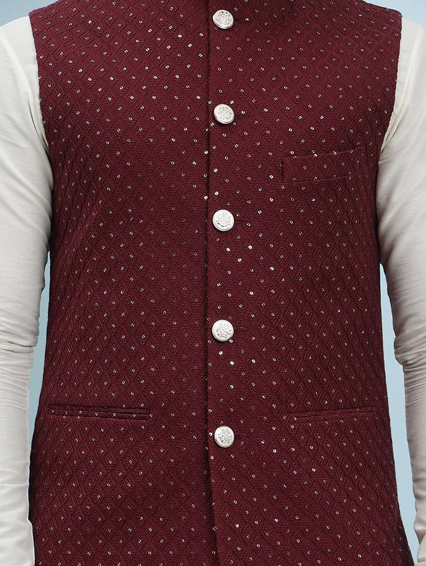 men mandarin neck kurta pyjama with jacket ethnic wear set - 22391798 -  Standard Image - 1