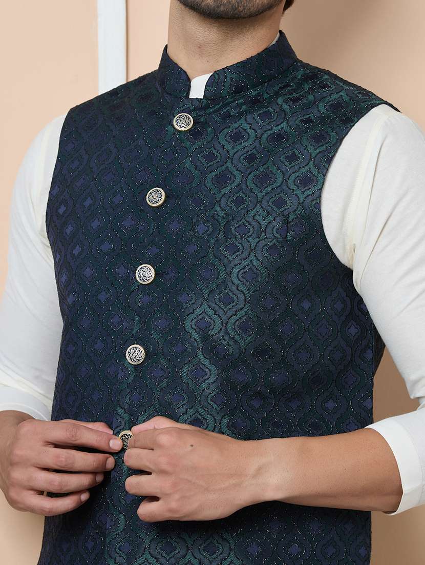 men mandarin neck kurta pyjama with jacket ethnic wear set - 22391820 -  Standard Image - 1