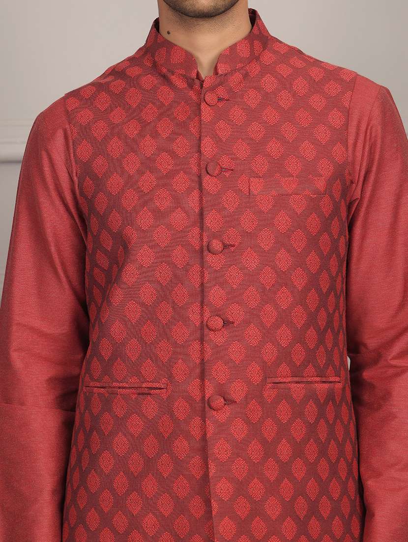 men mandarin neck kurta pyjama with jacket ethnic wear set - 22391836 -  Standard Image - 1