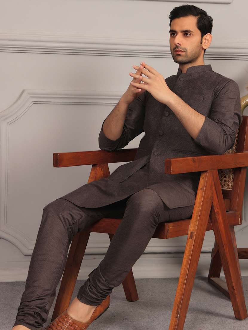 men mandarin neck kurta pyjama with jacket ethnic wear set - 22391847 -  Standard Image - 1