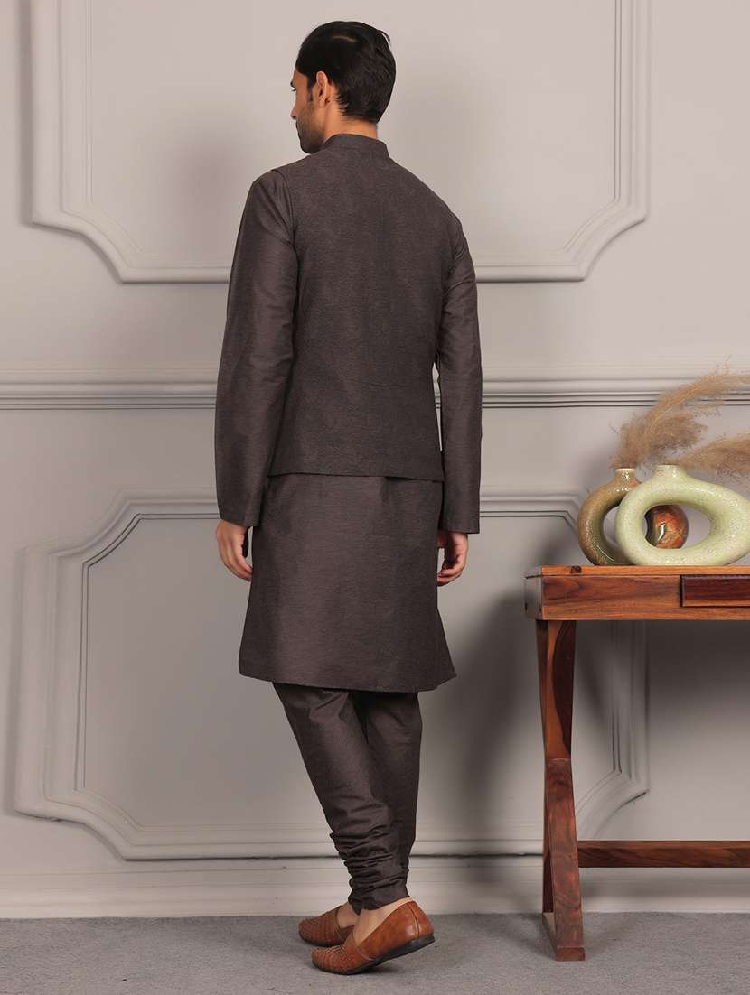 men mandarin neck kurta pyjama with jacket ethnic wear set - 22391847 -  Standard Image - 4