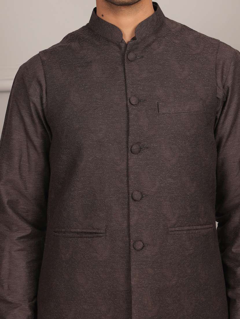 men mandarin neck kurta pyjama with jacket ethnic wear set - 22391848 -  Standard Image - 1